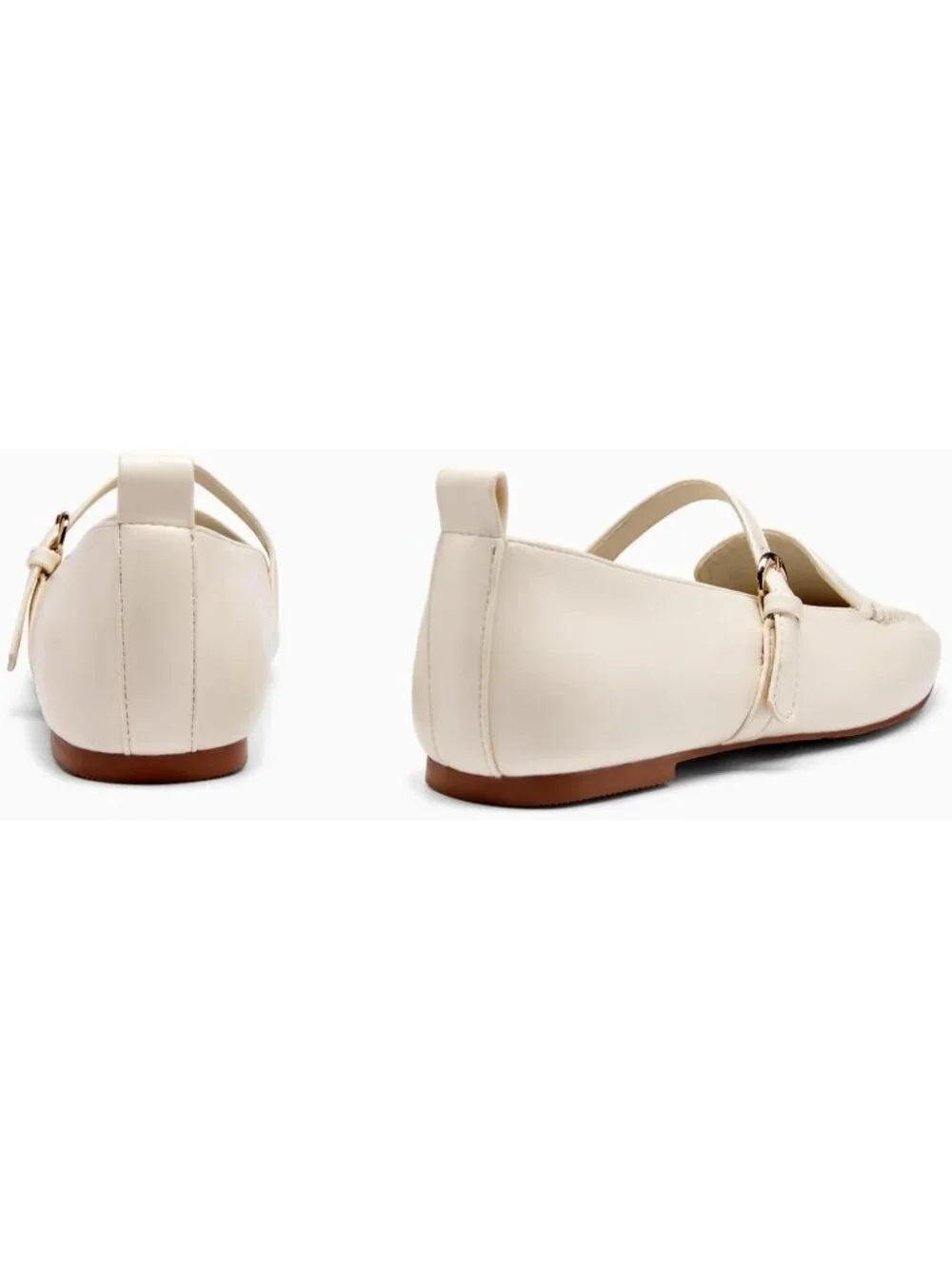 Women's Cream White Faux Leather Ballet Flat Loafer Square Toe Comfortable Shoes